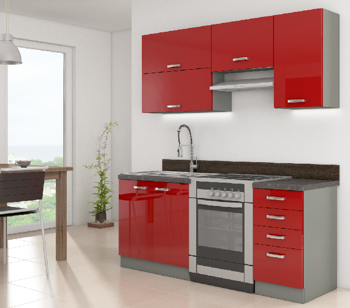 Bucătărie Roslyn 180 cm (gri + roșu) *vânzare stoc