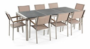 Set de masă pentru grădină Grosso (grafit) (scaune bej) (pentru 8 persoane) (piatră)