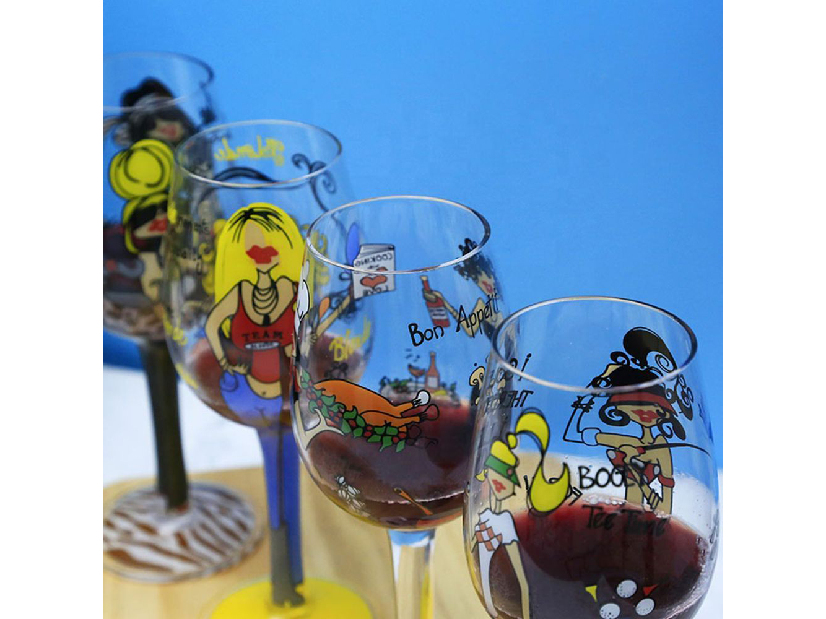 Set de 4 pahare de vin pictate manual 490ml Hila 
