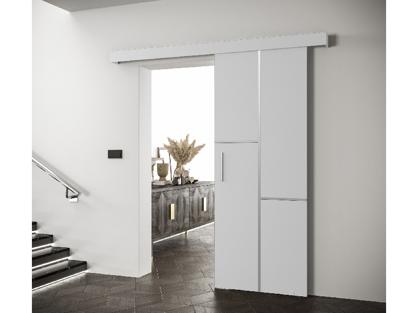 Uși culisante 90 cm Sharlene VII (alb mat + alb mat + argintiu)