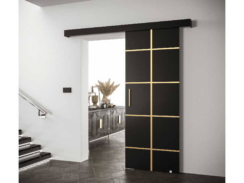 Uși culisante 90 cm Sharlene III (negru mat + negru mat + auriu)