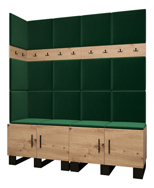 Set mobilier pentru hol Amanda 12 (Stejar artisan + verde)