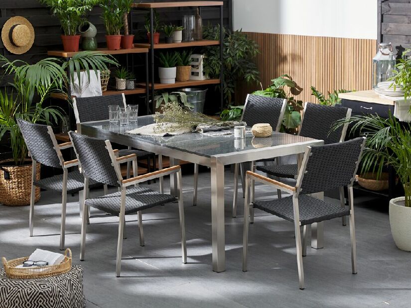 Set de masă pentru grădină Grosso (grafit) (scaune din ratan) (pentru 6 persoane) (granit)