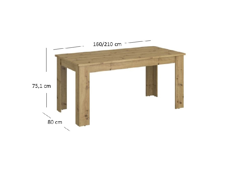 Masă de sufragerie extensibilă (pentru 6 8 persoane) Mebel Bos Andra (Stejar artisan)