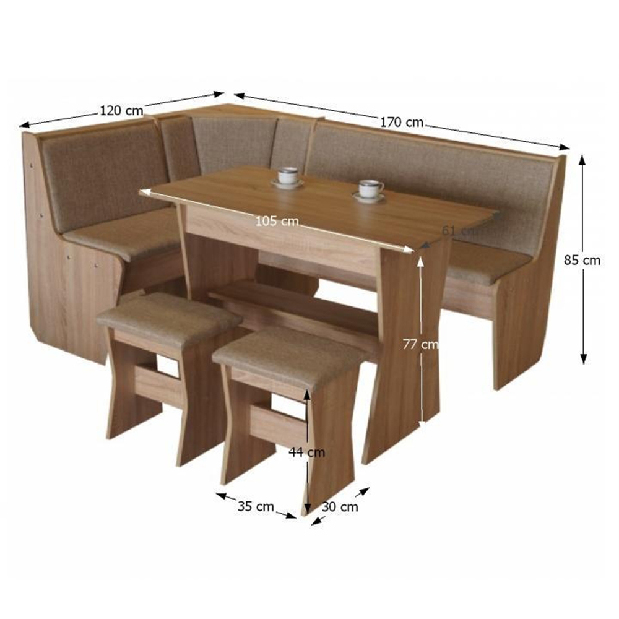 Set masă scaune pentru sufragerie Colgren sonoma + maro (pentru 5 persoane)