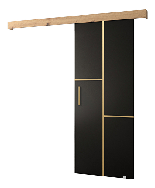 Uși culisante 90 cm Sharlene VII (negru mat + stejar artisan + auriu)