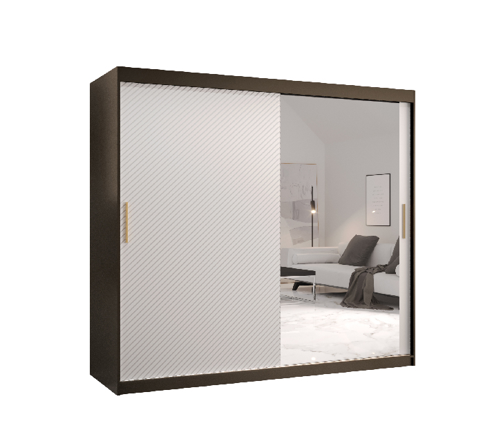 Dulap de haine cu oglindă 250 cm Riana Slimo 2 250 (negru + alb mat)