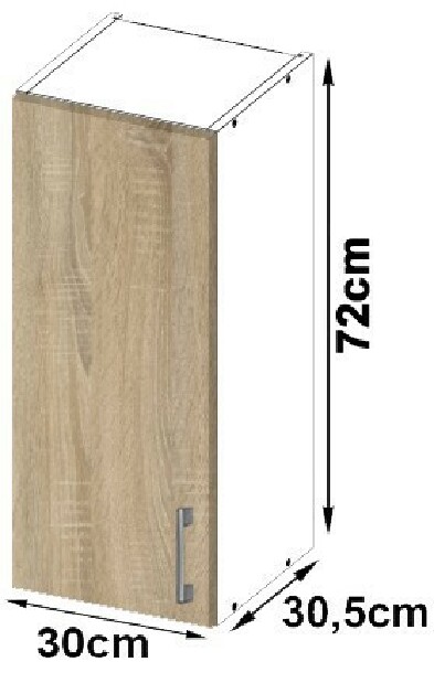 Dulap superior de bucătărie Lula W30 H720 (alb + stejar sonoma)