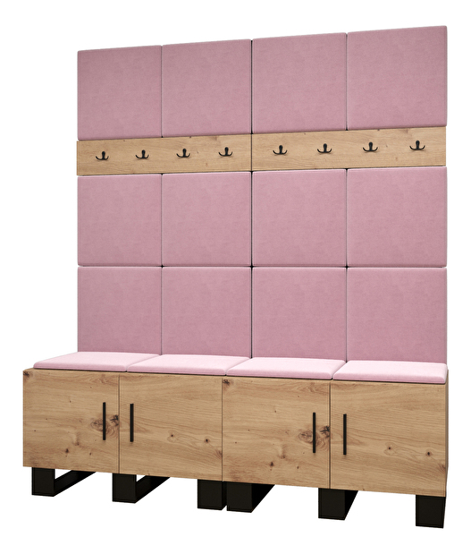 Set mobilier pentru hol Amanda 3 (Stejar artisan + roz)