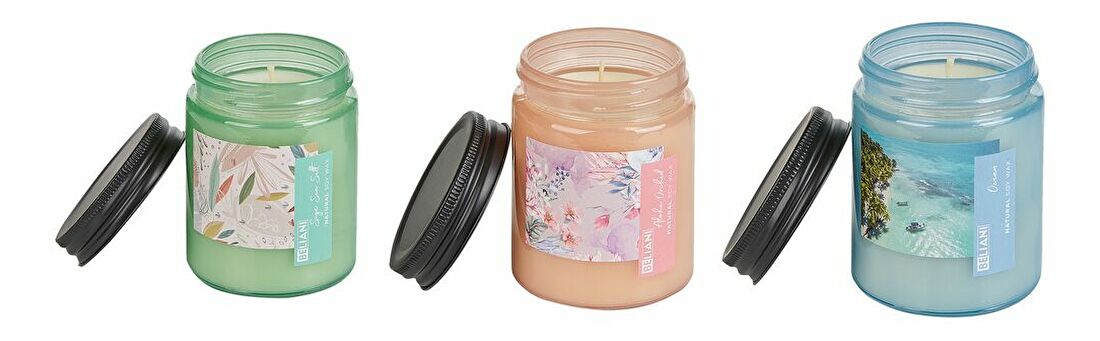 Set de 3 lumânări parfumate cu salvie și sare de mare/ocean/orhidee Baila (roz)