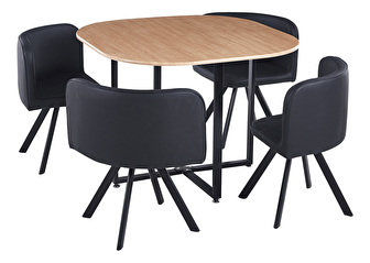 Set masă scaune pentru sufragerie Brianite (pentru 4 persoane) (stejar + negru)
