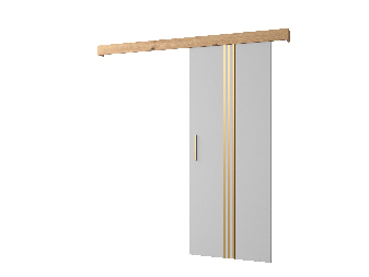 Uși culisante 90 cm Sharlene V (alb mat + stejar artisan + auriu)