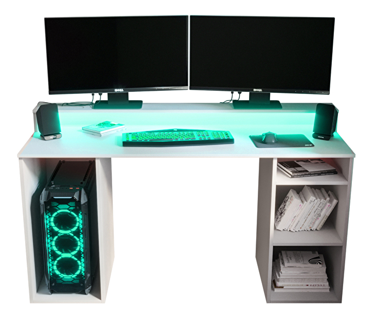 Masă PC pentru gaming Garrick 1 (biely) (cu iluminat LED RGB)