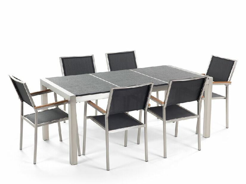 Set de masă pentru grădină Grosso (negru) (scaune negre) (pentru 6 persoane) (piatră)