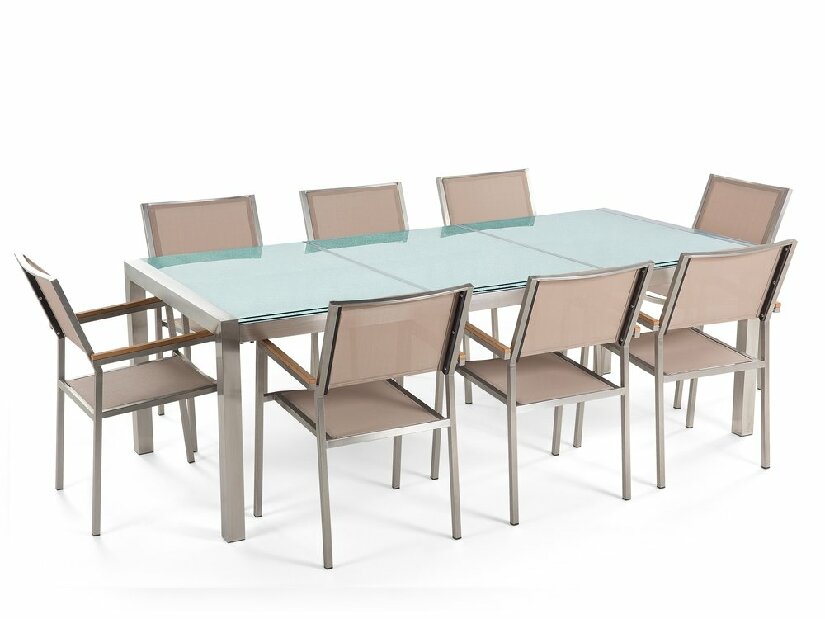 Set de masă pentru grădină Grosso (bej) (blat din sticlă 210x100 cm) (scaune bej)