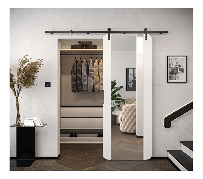 Uși culisante Ortiz II (alb mat + negru mat) (cu oglindă) (S)