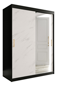 Dulap de haine 150 cm Marbelo T2 (mat negru + marmură albă)