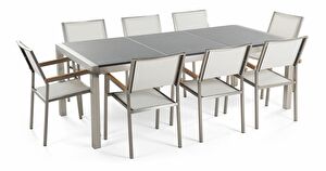 Set de masă pentru grădină Grosso (gri închis) (scaune albe) (pentru 8 persoane) (granit)