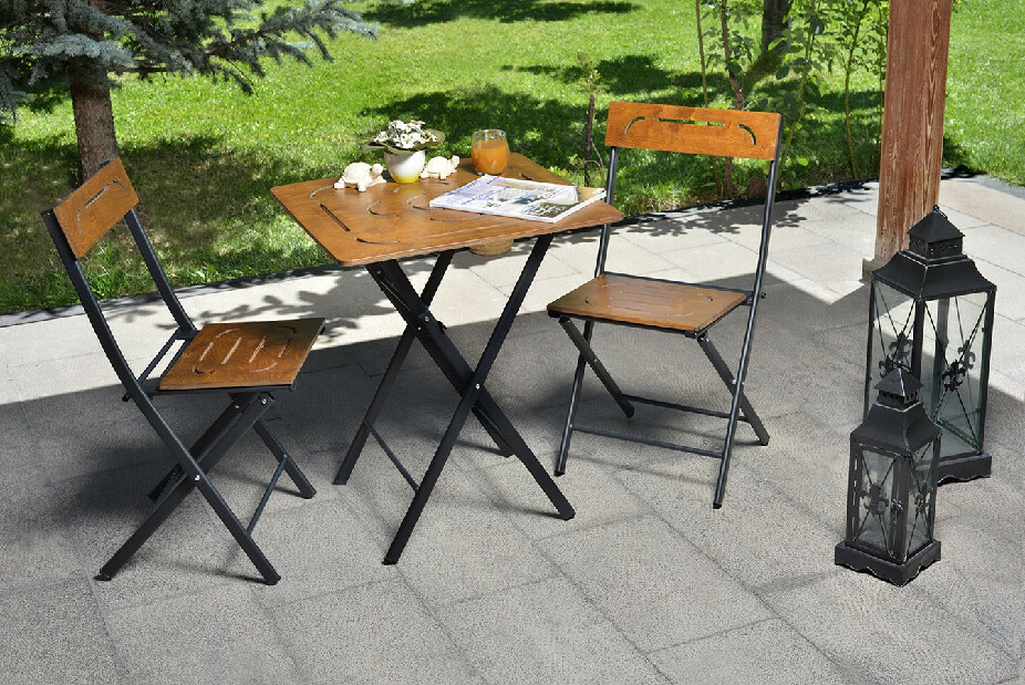 Set masă scaune de grădină (3 buc) Bonita (nuc + Negru)