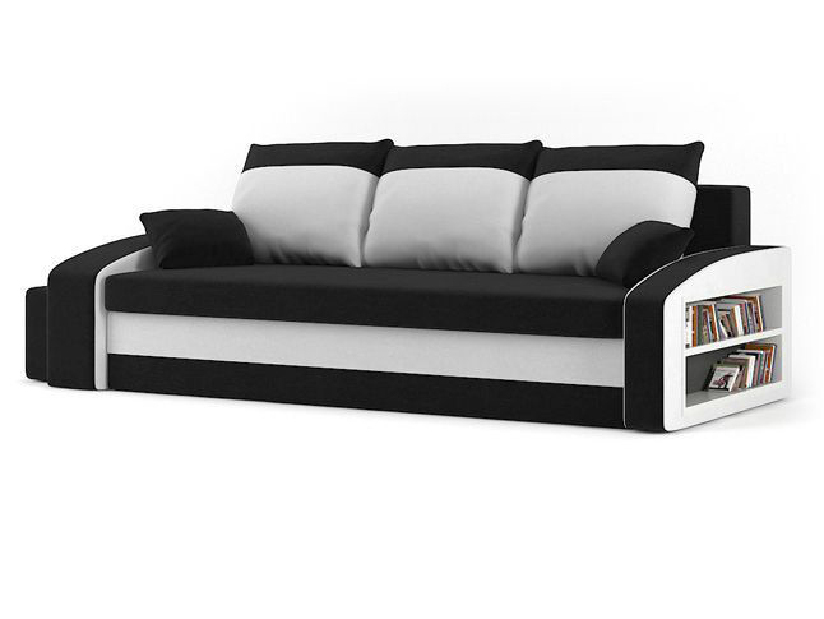 Canapea Hanifa (negru + alb) (cu raft și taburete) 