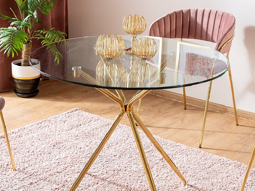 Masă de sufragerie Anastasia (sticlă + auriu) (pentru 4 persoane)