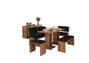 Set masă scaune pentru sufragerie Benito mare (prun + negru) (pentru 6 persoane)