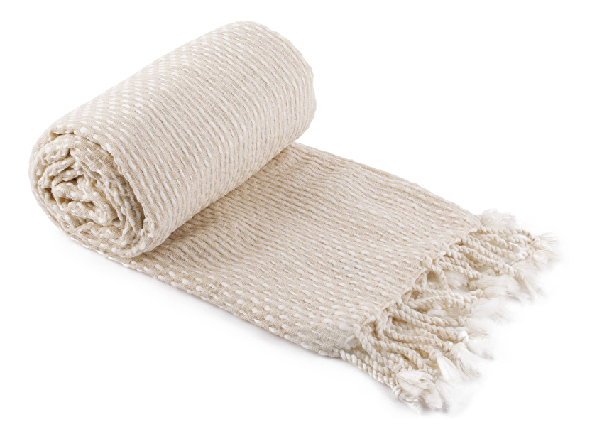 Pătură tricotată cu franjuri 150x200 cm Tovou (bej + motiv) 