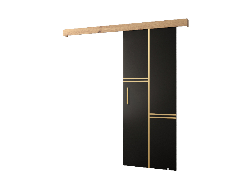 Uși culisante 90 cm Sharlene VIII (negru mat + stejar artisan + auriu)