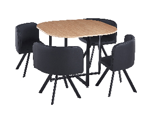 Set masă scaune pentru sufragerie Brianite (pentru 4 persoane) (stejar + negru)