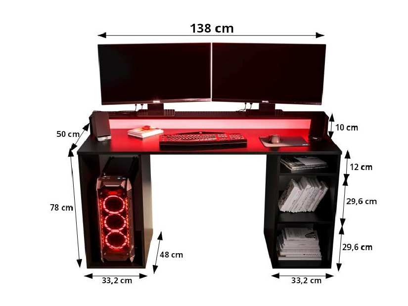 Masă PC pentru gaming Garrick 1 (negru) (cu iluminat LED RGB)