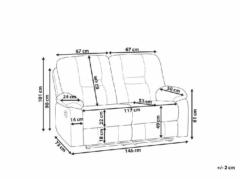 Canapea două locuri Bev (gri) (cu port USB)