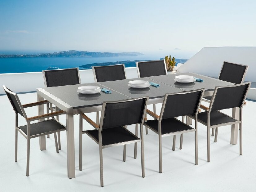 Set de masă pentru grădină Grosso (grafit) (scaune negre) (pentru 8 persoane) (granit)
