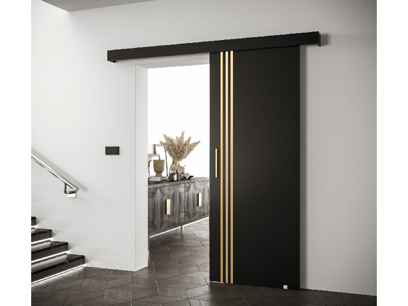 Uși culisante 90 cm Sharlene VI (negru mat + negru mat + auriu)