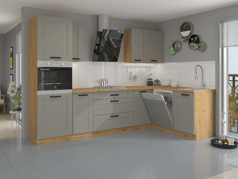 Dulap inferior de bucătărie Lucid 60 D 3S BB (Stejar artisan + claygrey)