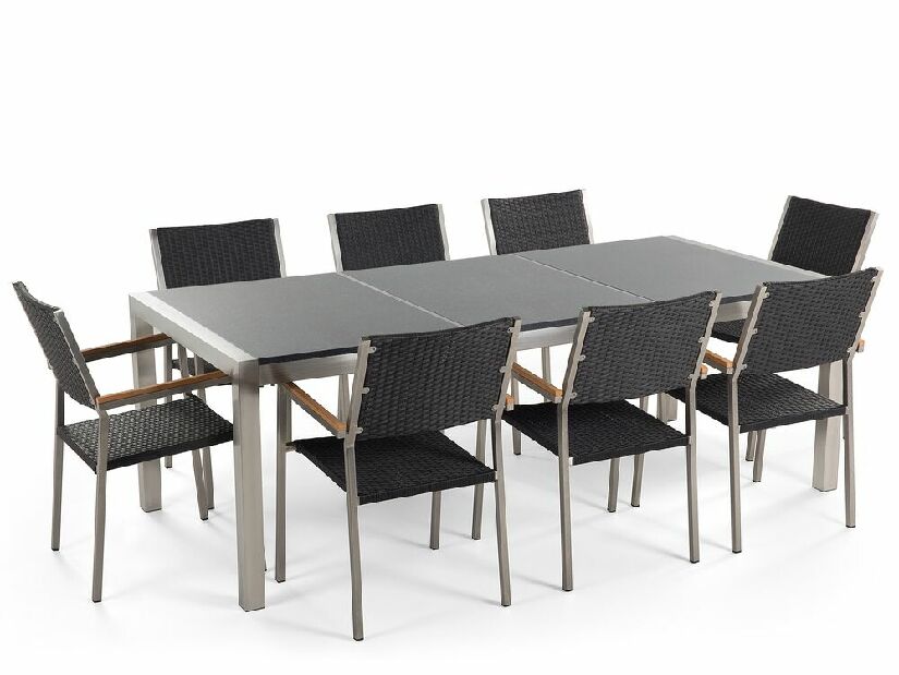 Set de masă pentru grădină Grosso (grafit) (scaune din ratan) (pentru 8 persoane) (granit)