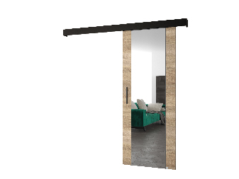 Uși culisante 90 cm Sharlene II (stejar sonoma + negru mat + negru) (cu oglindă)