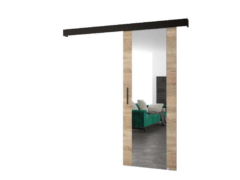 Uși culisante 90 cm Sharlene II (stejar sonoma + negru mat + negru) (cu oglindă)