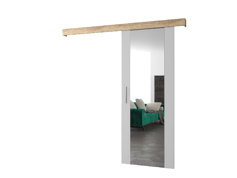 Uși culisante 90 cm Sharlene II (alb mat + stejar sonoma + argintiu) (cu oglindă)