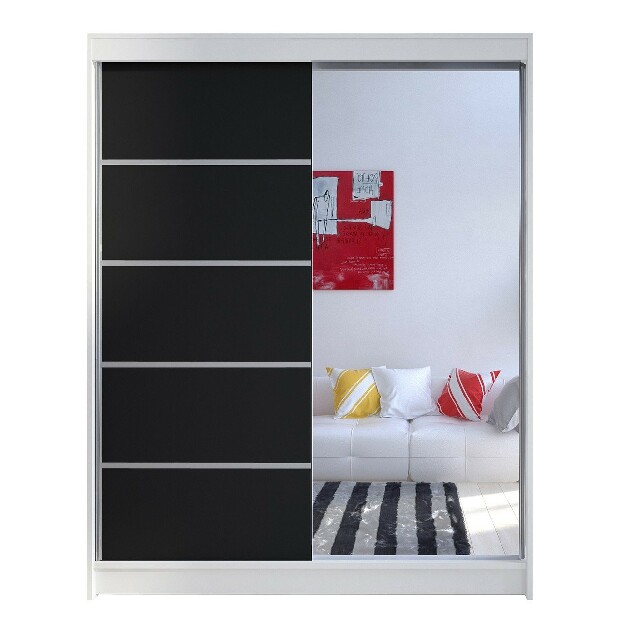 Dulap de haine Bianca Mirjan III (Negru + Alb + oglindă) (iluminat LED RGB Mirjan color)