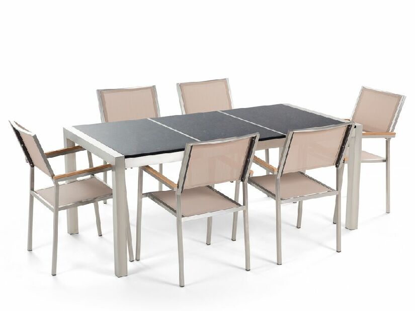 Set de masă pentru grădină Grosso (bej) (scaune bej) (pentru 6 persoane) (granit)