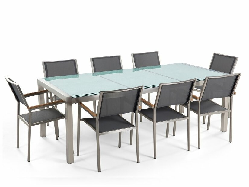 Set de masă pentru grădină Grosso (gri închis) (blat din sticlă 210x100 cm) (scaune gri)