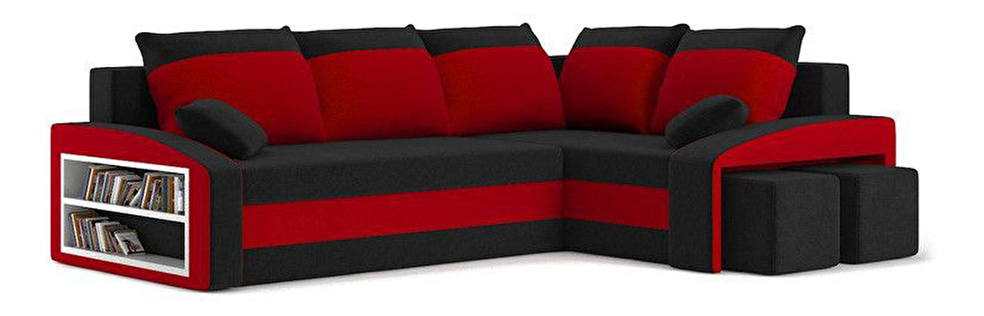 Colțar Ginevra (negru + roșu) (cu raft și taburete) (D)