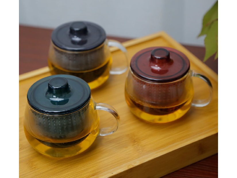 Set 3 cești de ceai cu sită 350ml Safter (multicolor)
