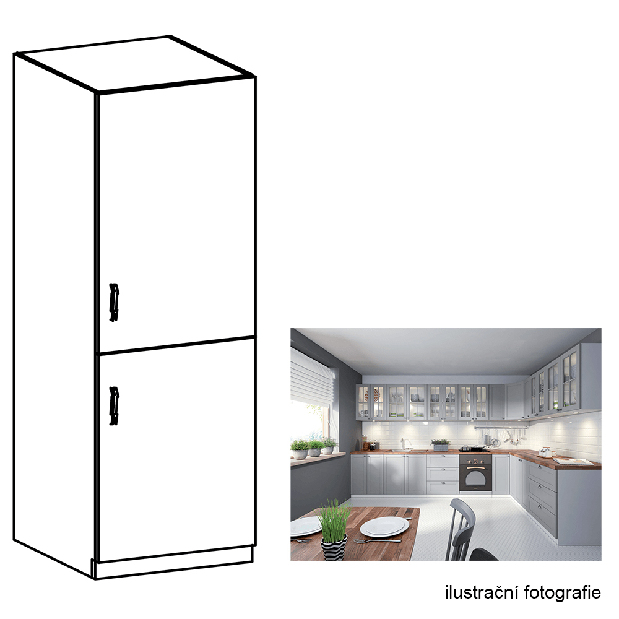 Dulap de bucătărie pentru frigider încorporat D60ZL Lanaya (alb + gri mat) (D) 