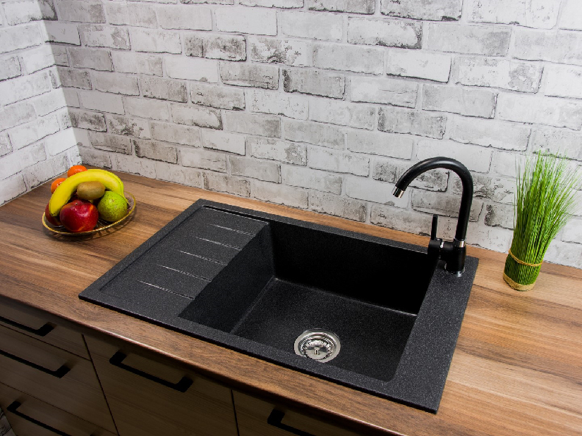 Chiuvetă de bucătărie Lurano (negru + textură) (cu 3 orificii pentru robinet) (S)