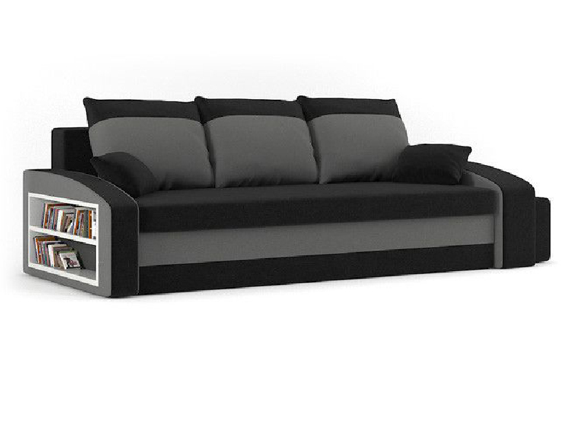 Canapea Hanifa (negru + gri) (cu raft și taburete) 