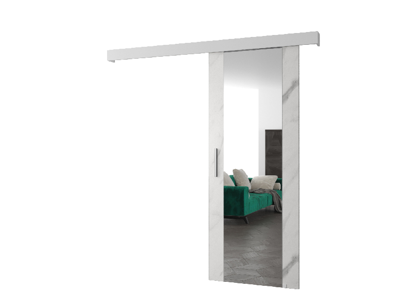 Uși culisante 90 cm Sharlene II (marmură alb + alb mat + argintiu) (cu oglindă)