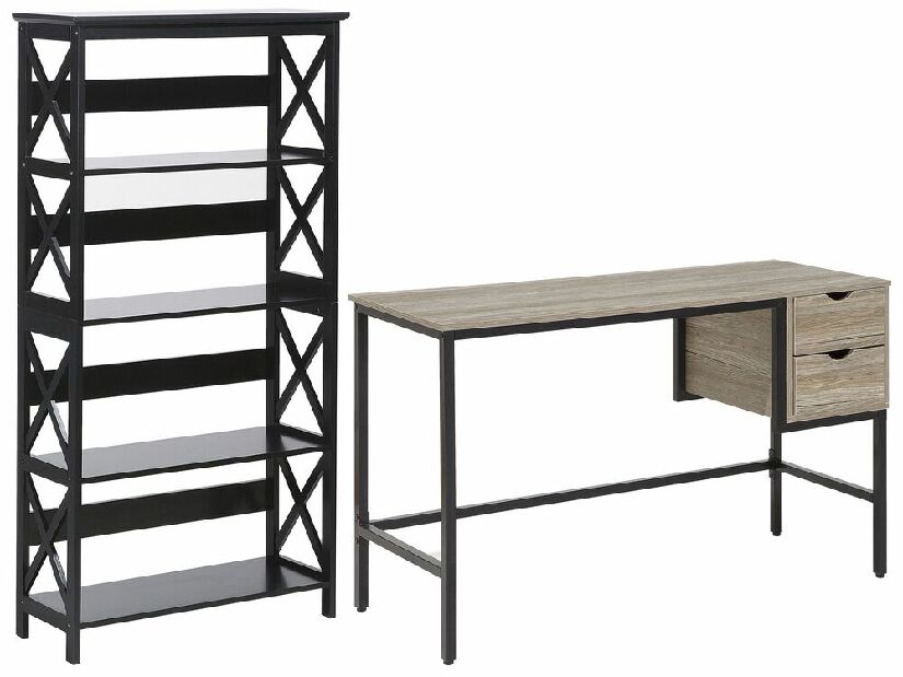 Set mobilier birou Frida (lemn deschis + Oțel negru)