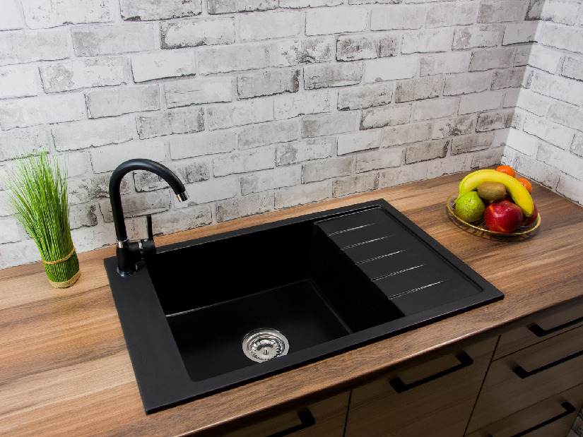 Chiuvetă de bucătărie Lurano (negru) (cu 1 orificiu pentru robinet) (D)