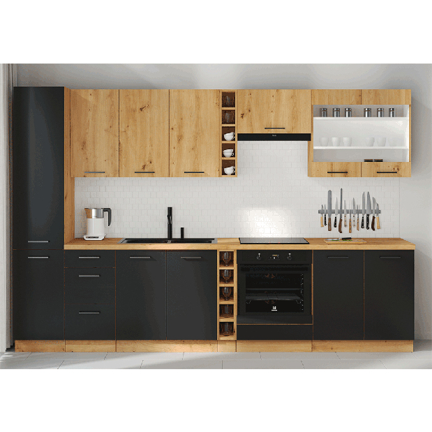 Dulap inferior de bucătărie sub chiuvetă Meriel 80ZL 2F BB (negru + Stejar artisan)